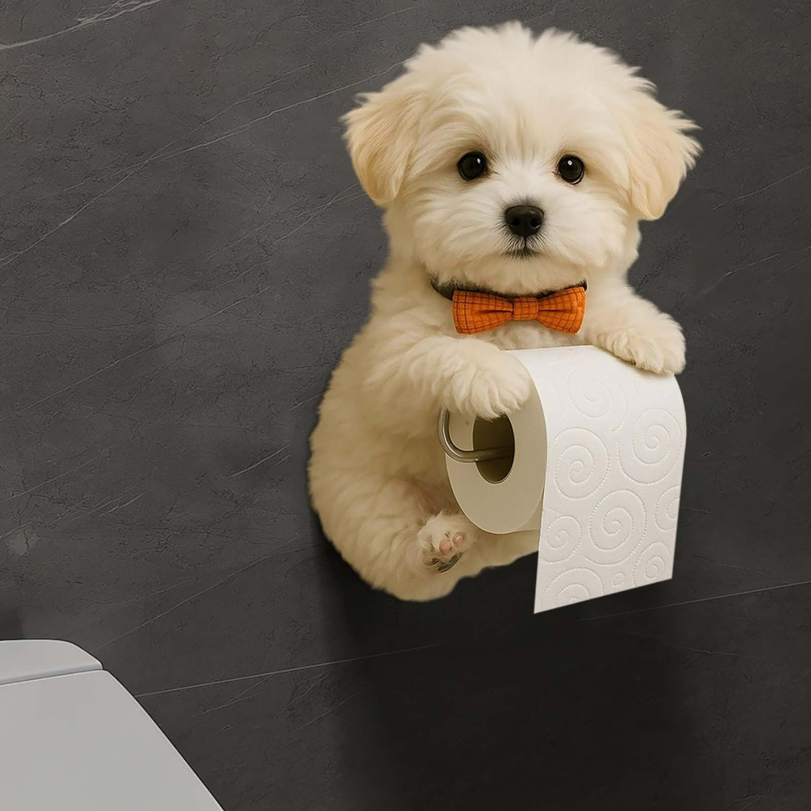 Dog Toilet Paper Holder Wall Mounted Realistic Resin Dog Decor Bathroom Tissue Dispenser Cute Puppy Paper Towel Holder for Pet Lovers Home Decor