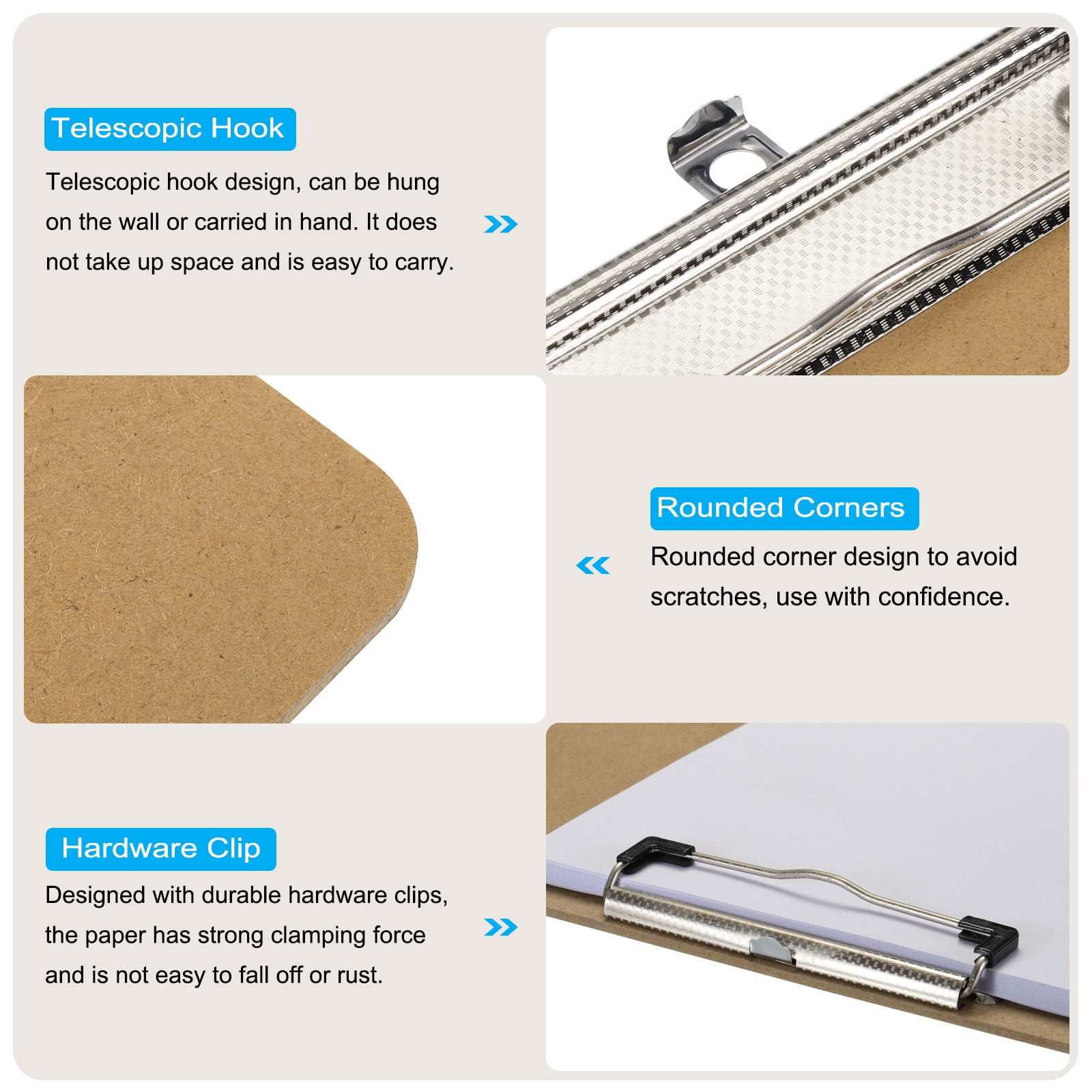 Uxcell 8.9 x 12.4" Horizontal Clipboard, 3 Pcs Landscape Layout Hardboard,Brown