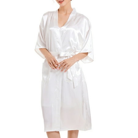 

Paille Women Robes V Neck Kimono Robe Solid Color Bathrobes Comfy Valentines Bathrobe White 3XL
