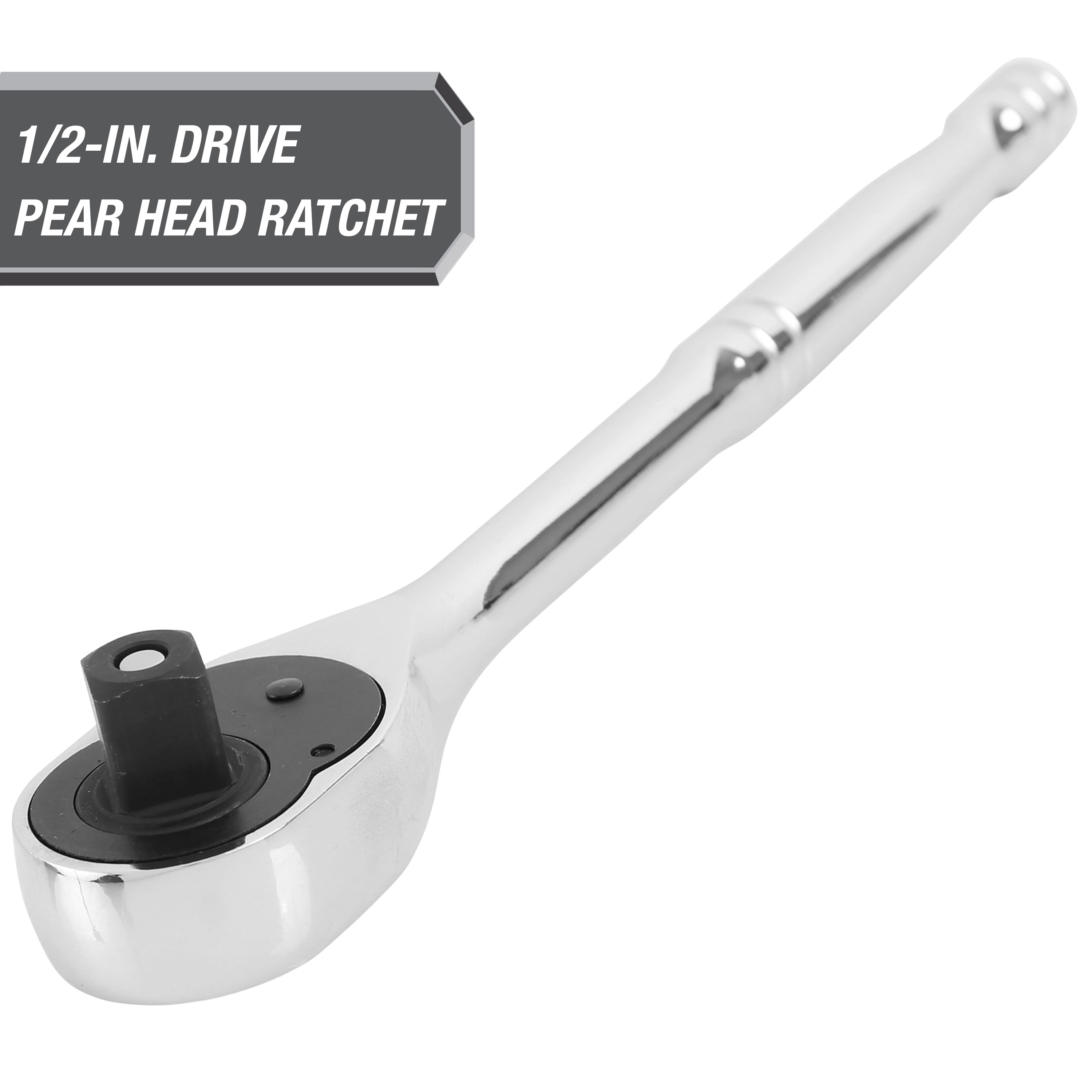 Hyper Tough 1/2-inch, 72-Tooth Pear Head Ratchet, Chrome