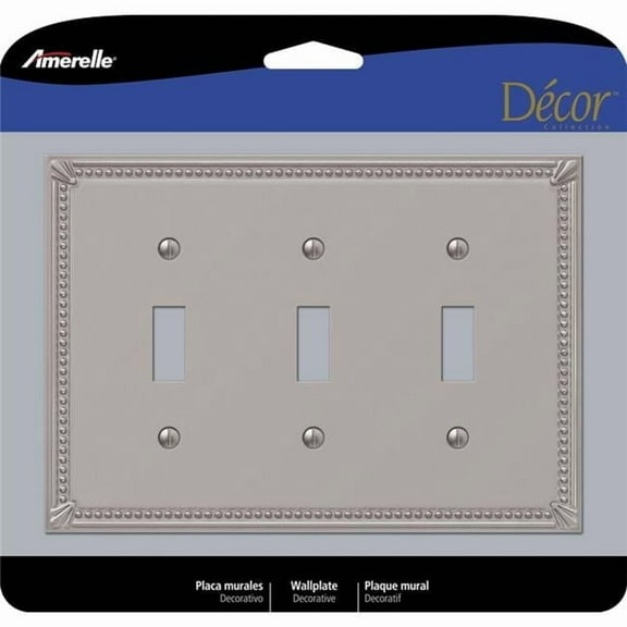 Amerelle  Imperial Bead Brushed Nickel 3 Gang Metal Toggle Wall Plate, Gray