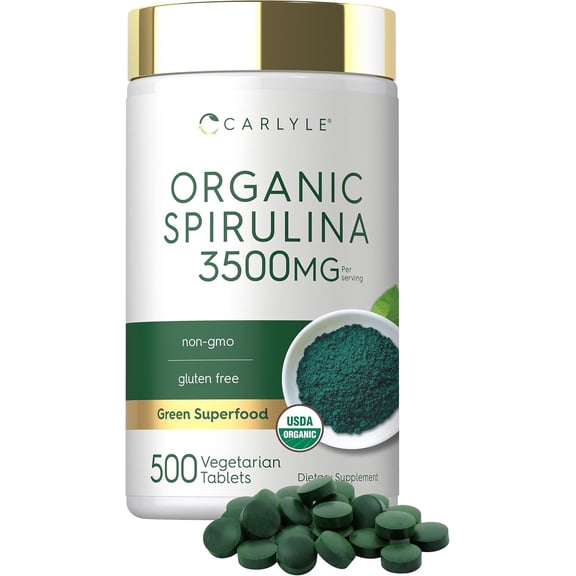 Organic Spirulina Capsules 3500mg | 500 Tablets | Non-GMO & Gluten Free | by Carlyle