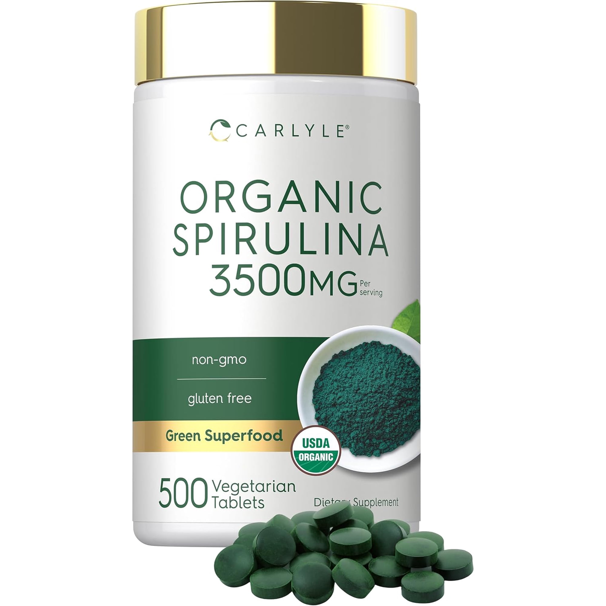 Organic Spirulina Capsules 3500mg | 500 Tablets | Non-GMO & Gluten Free | by Carlyle