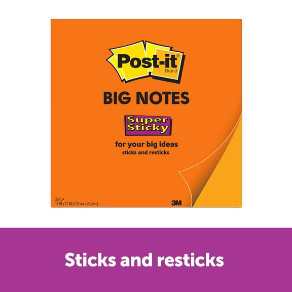 Post-it Super Sticky Big Notes, 11 in x 11 in, Neon Orange