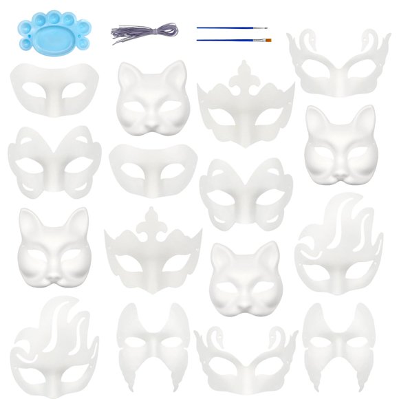 Máscara de mascarada Qavctw DIY, papel blanco, 16 unidades, para Navidad