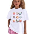 thumbnail image 2 of Tisuna Girls T Shirts Kids Planet Print Short Sleeve Crewneck Top Fashion Lightweight Little Child Outdoor Play Summer Graphic T-Shirts White Size 10-11 Years, 2 of 4