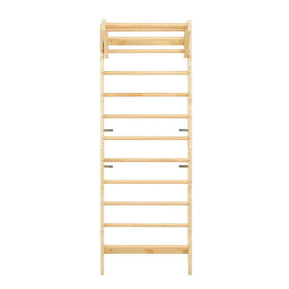 KFFKFF Swedish Ladder Wall Gym, 2-in-1 10-Level Indoor Fitness Equipment, 220LBS Capacity Solid Wood Gymnastic Bars for Children & Adults, Indoor Climbing Playset with Pull-Up Bar and Wall Ladder
