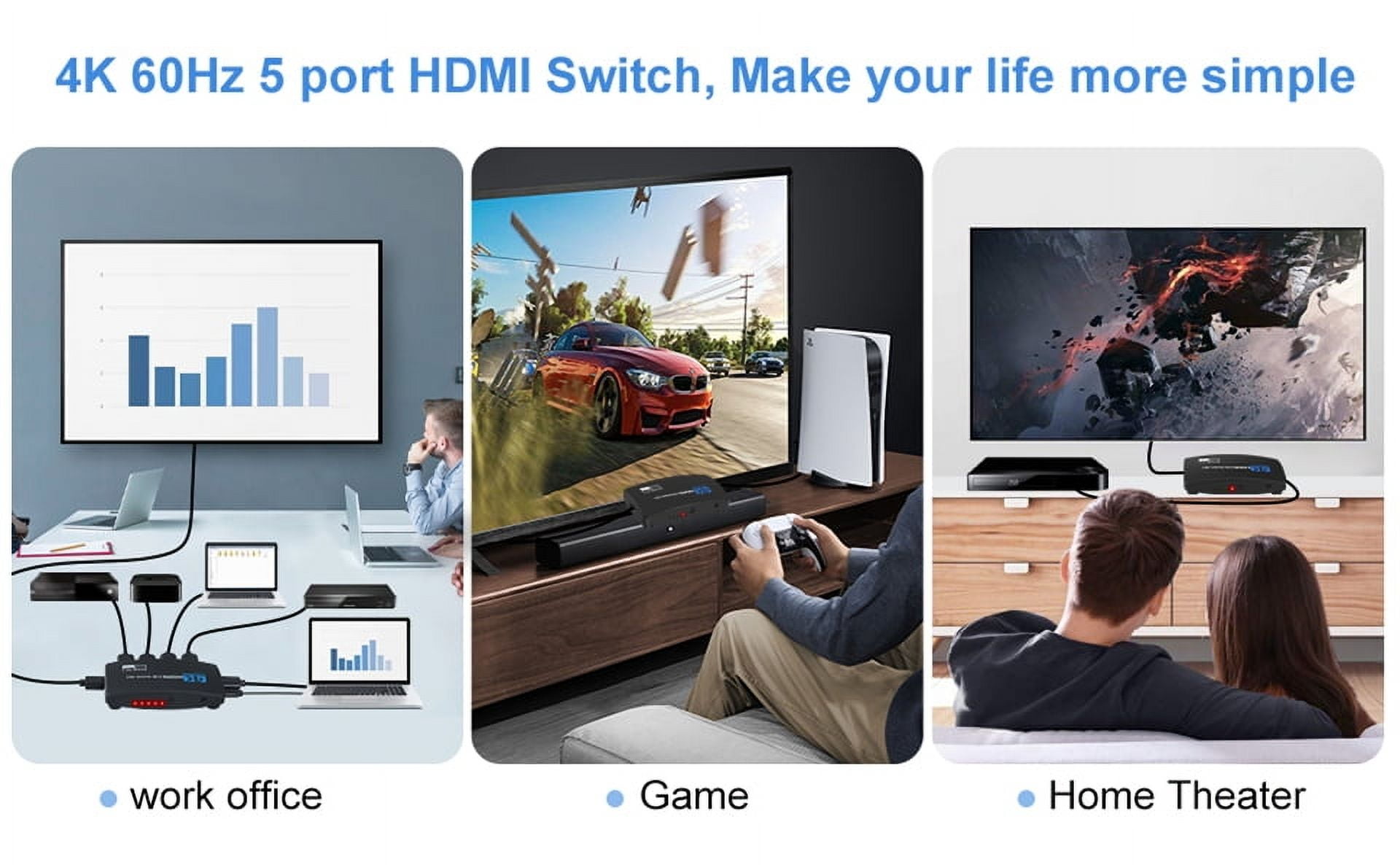 HDMI Switch, AUBEAMTO HDMI Switcher 5 Port HDMI Switch Box with Remote 5 in 1 Out 4K 60hz HDMI Selector, Support UHD HDMI 2.0b, Compatible with PS5, Apple TV, Xbox, Nintendo