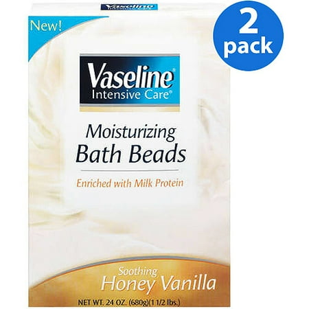 Vaseline Intensive Care Soothing Honey Vanilla Enriched w/Milk Protein Moisturizing Bath Beads, 24 oz (Pack of 2)