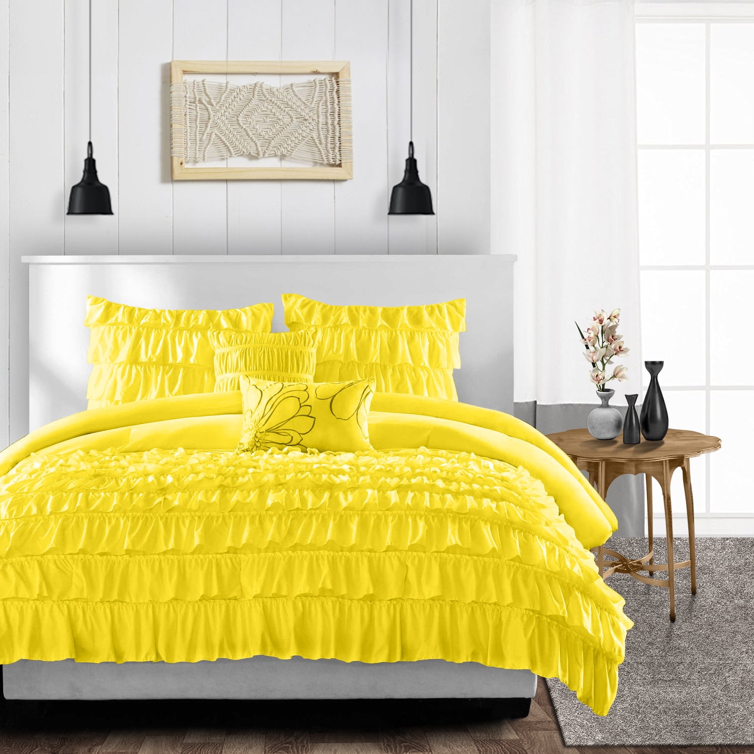 Full/Queen Comforter Multi Ruffle Yellow Luxurious Collection