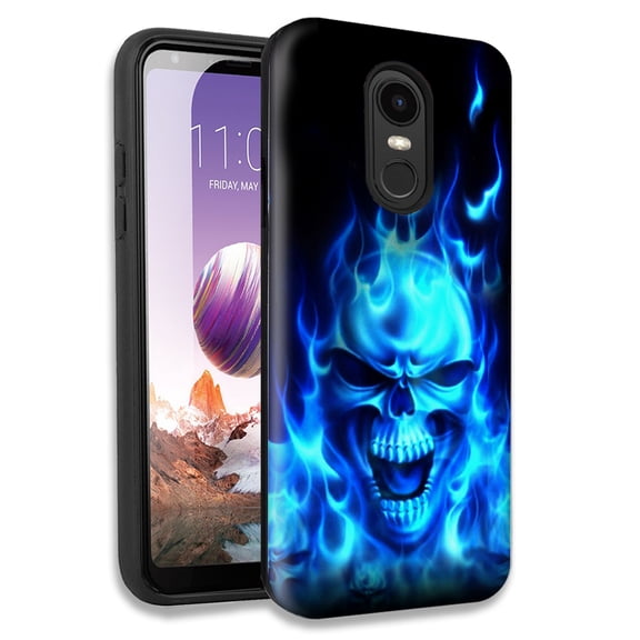 Mundaze Flaming Skull Double Layer Hybrid Case Cover For LG Tribute Empire/Risio 3/K8 K8 Plus 2018