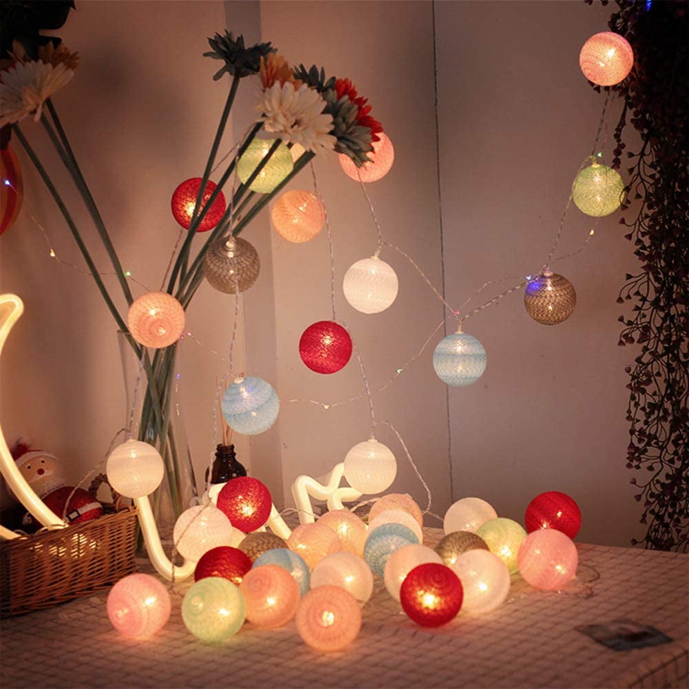 Cotton Ball Light Garland, MultiColor 9.8 ft and 20 LEDs Cotton Ball