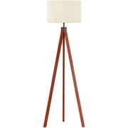 SUNMORY Mid Century Dimmable Wood Tripod Floor Lamp with Linen Shade for Living Room, Bedroom, Office(Red-Brown Tripod Holder)