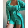 thumbnail image 1 of Joskaa-Pijama de terciopelo liso para mujer, conjunto de 3 piezas, abrigo de manga larga, camiseta sin mangas y pantalones cortos, ropa de casa de lana suave y cálida, pijamas de Navidad, 1 of 4