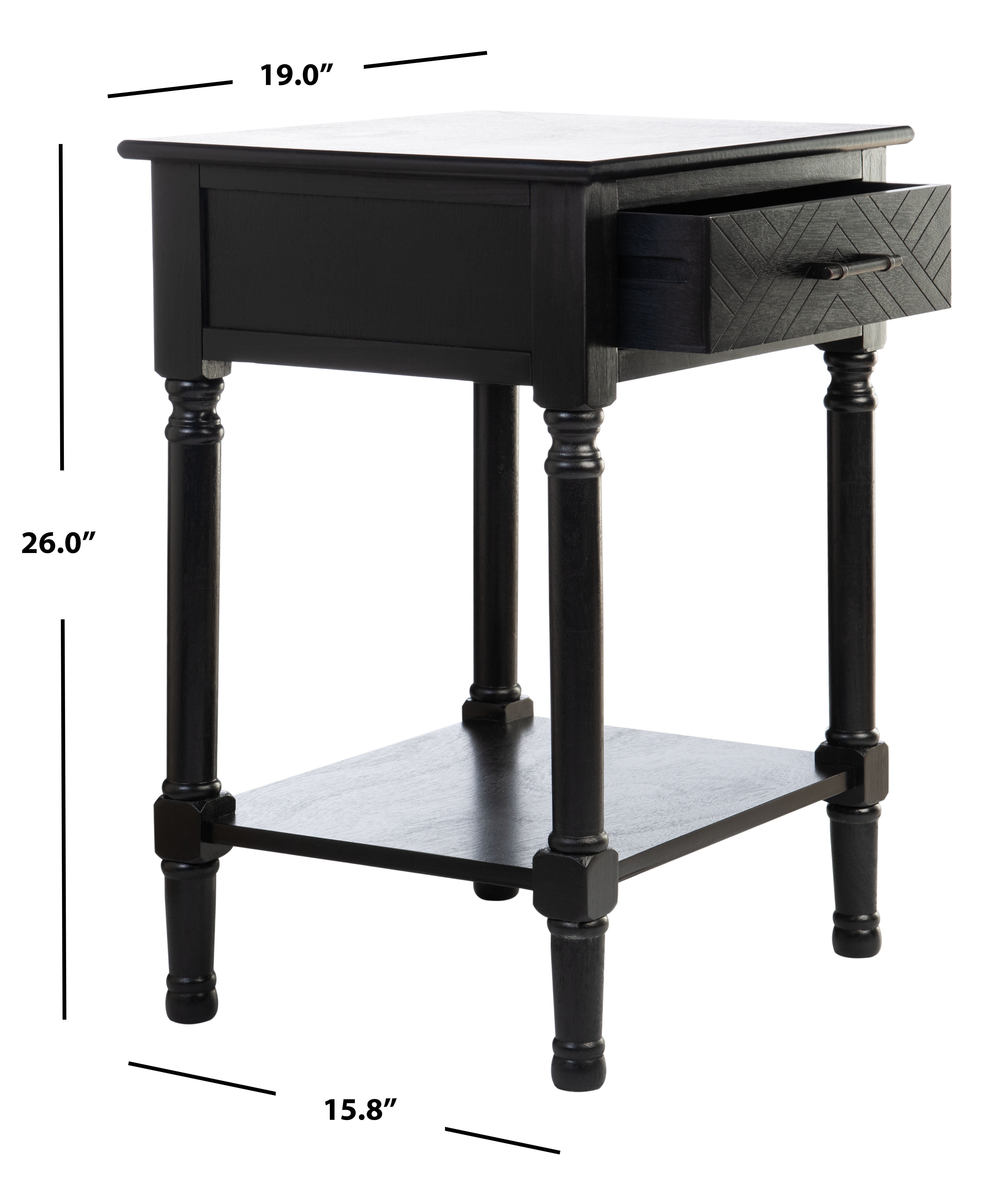 SAFAVIEH Peyton French Black Rectangle Wood Storage End Table (19 in. W x 15.8 in. D x 26 in. H)