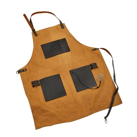 Pit Boss Canvas & Leather Grilling Apron with Pockets and Bottle Opener