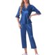 thumbnail image 1 of Conjunto de pijama de satén para mujer INSPIRE CHIC, camisa de media manga de seda con pantalones largos, pijama suave para estar en casa, talla XS, azul, 1 of 6