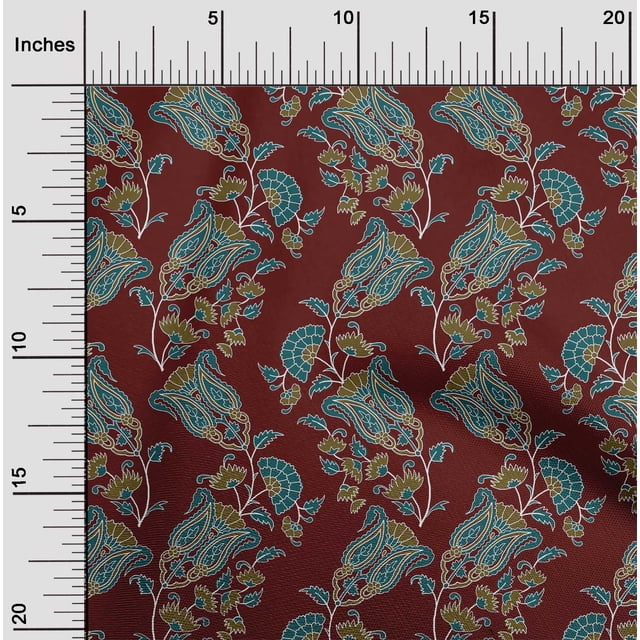 oneOone Polyester Lycra Fabric Leaves|Floral & Paisley Block Print Sewing Fabric BTY 56 Inch Wide