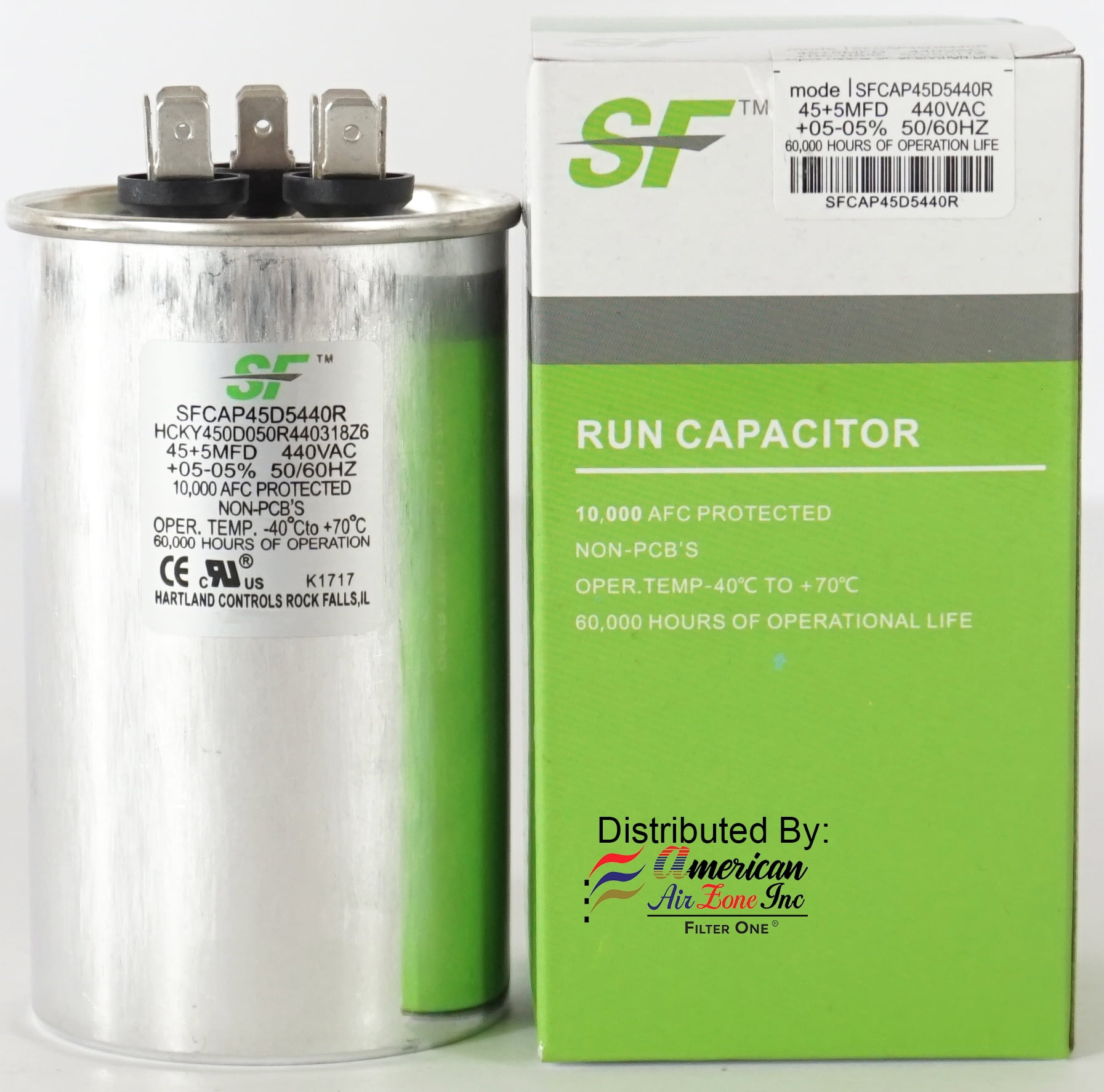TRANE SF Dual Run Capacitor 45 + 5 MFD µF (MicroFarad) 370/440 Volts