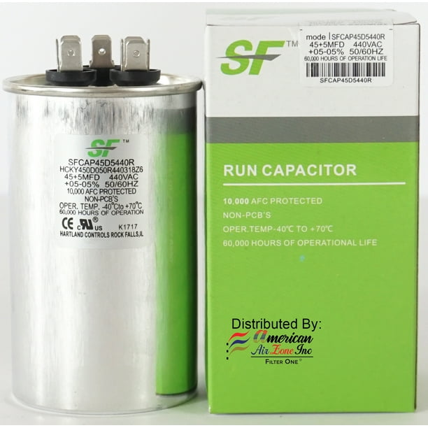 TRANE SF Dual Run Capacitor 45 + 5 MFD µF (MicroFarad) 370/440 Volts