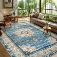 thumbnail image 2 of Wonnitar 9'x12' Oriental Floral Medallion Area Rug - 9x12 Blue Bedroom Rug Living Room Mat, Distressed Soft Non Slip Washable Indoor Nursery Throw Carpet for Apartment Dining Kitchen Table Entrance, 2 of 9