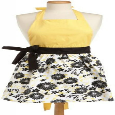 DII 100% Cotton, Trendy & Fashion Daisy Skirt Kitchen Women Apron, Adjustable Neck & Waist Ties, Machine Washable, Embroidery Area avaliable, Perfect for Cooking, Baking, Crafting- Light Yellow/Black