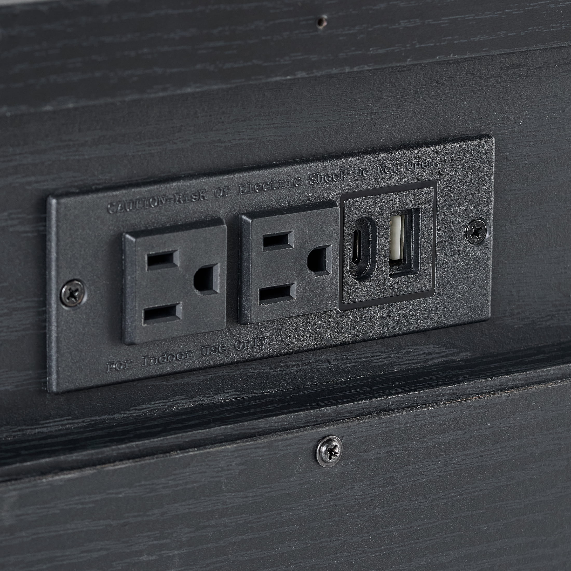Better Homes & Gardens Lillian Fluted 2-Drawer Nightstand with USB, Black Wood Finish