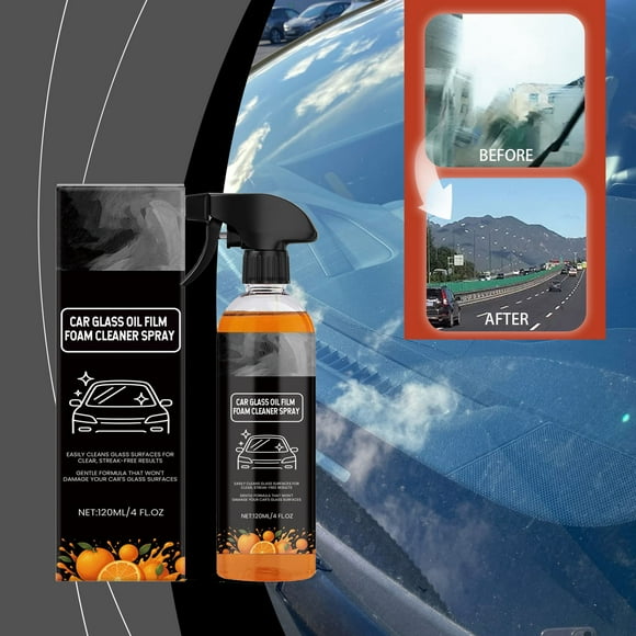 Auto Glass Cleaner, Oil Film Remover Spray, 120ml Streak-Free Foam Formula, Safe for Car Windows, Deep Cleans Hard-to-Reach Areas, Enhances Driving Visibility