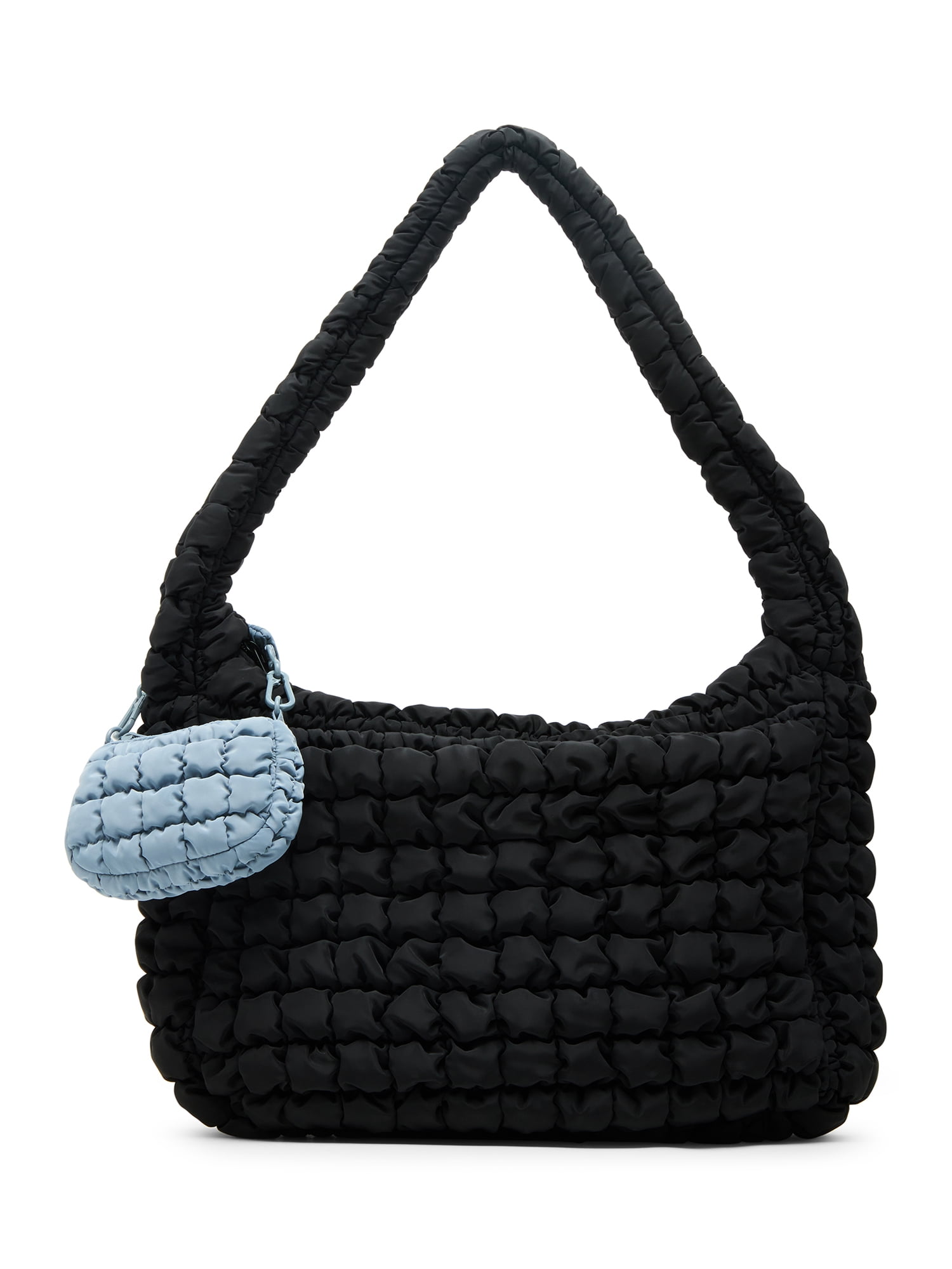 No Boundaries Women's Oversized Quilted Hobo Bag, Black