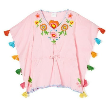 Azul Suit - Azul Little Girls Pink Flower Embroidered Tassel Hippie Dippie Kaftan 8/10