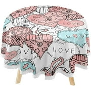 SKYSONIC Vintage Hearts Love Round Tablecloth 60inch Indoor Wrinkle Free, Happy Valentines Day Circular Lace Table Cover Washable for Kitchen Dining Decor