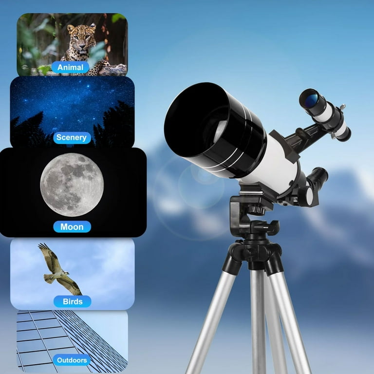 Kid Odyssey Telescope for Adults Astronomy, 300/70 Portable Refractor  Telescope (15x-150x) with a Phone Adapter & Adjustable Tripod for Kids  Astronomy
