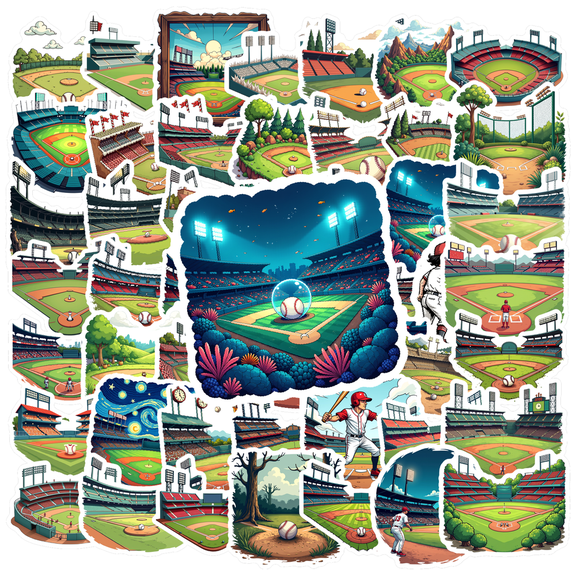 cartoon Baseball Stadium Stickers, Waterproof Baseball Stadium Sticker for Water Bottle Laptop Phone Cases Planner Skateboard Luggage Helmet Party Favor Decor, Ideal for Adults Teens Teacher Rewards