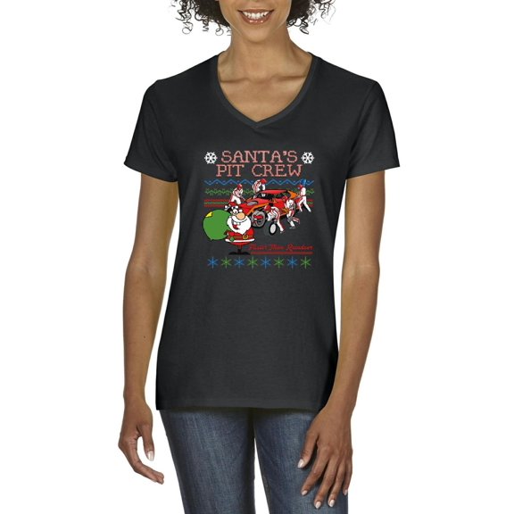 MmF - Women's T-Shirt V-Neck Short Sleeve - SANTA'S PIT CREW