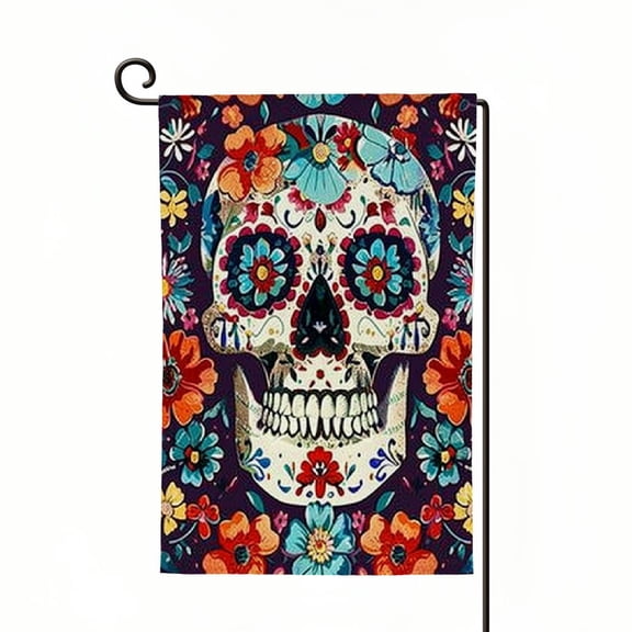 PHYHOO Skull Garden Flag Flowers Mexico Festival Flags Double-Sided Banner Welcome Yard Flag Outdoor Home Decor White