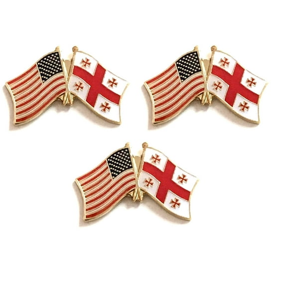 Georgia Republic & US Crossed Double Flag Lapel Pins, Pack of 3