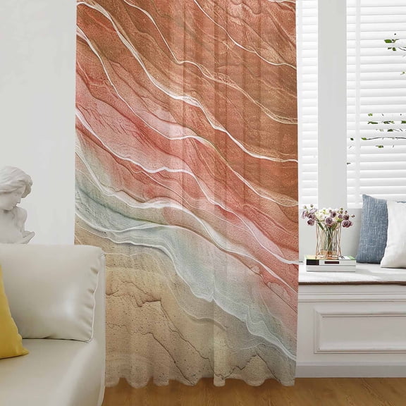 Burnt Orange Ombre Coastal Semi Sheer Curtains Drapes for Living Room,Bedroom,French Doors Window 63 Inches Long,Summer Nautical Beach Ocean Seaside Rod Pocket Chiffon Curtain Drapery Voile Panel