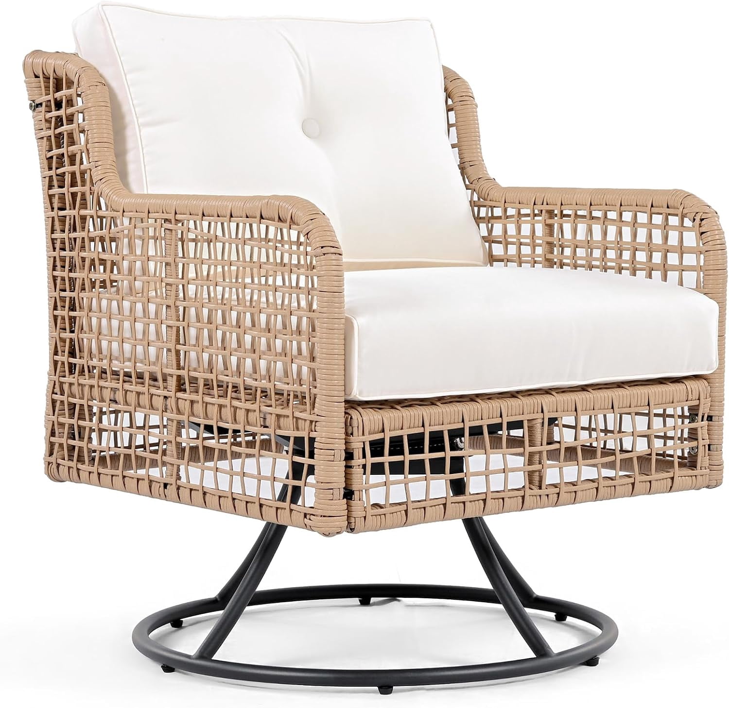 4-Piece Outdoor Wicker Patio Conversation Set with Swivel Chairs, 5-Person Rattan Sectional Seating, Beige for Backyard Poolside Deck