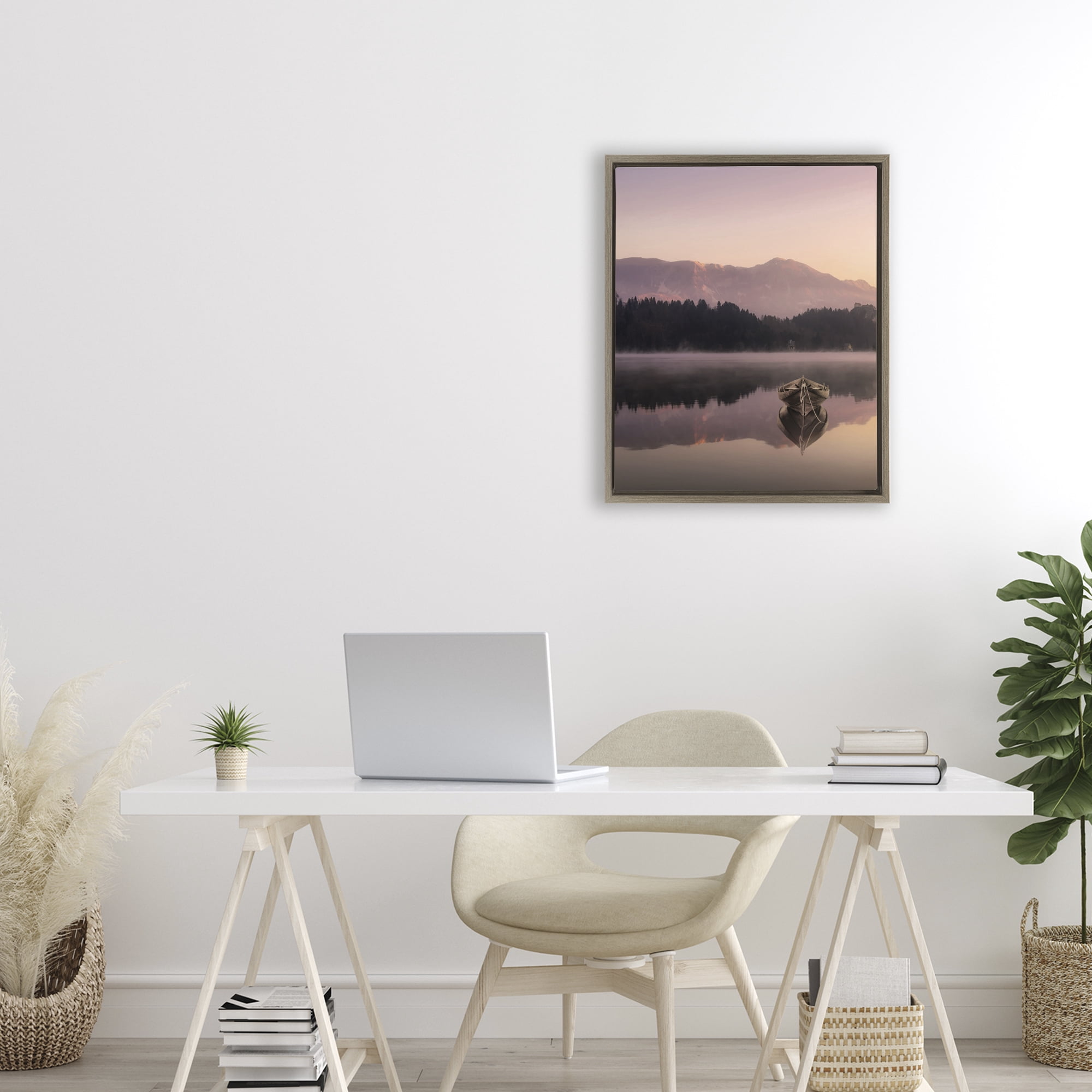 Stupell Industries Tranquil Lake Sunsets Brown Framed Floater Canvas Wall Art, design by Marcus Prime
