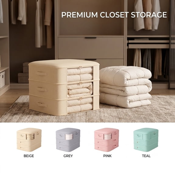 Large Capacity Compression Storage Bags, Three Layer Closet Wardrobe Organizer Blankets Clothes Quilts Organization System Space Saving Vacuum Sealing Dustproof Pouches 23.62x21.26x16.54in Gray