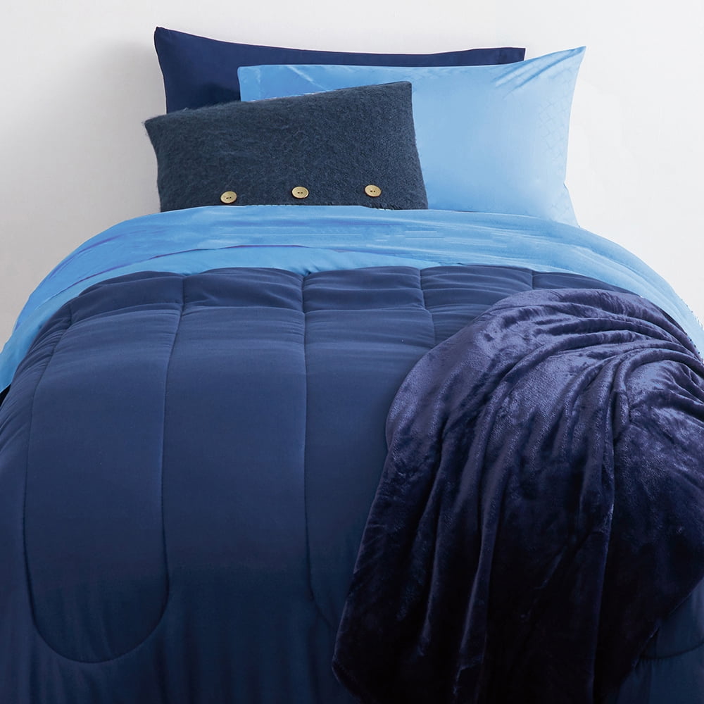 DAWN 7-Piece Bed-in-a-Bag Plus Comforter Set in Blue and Navy | Twin