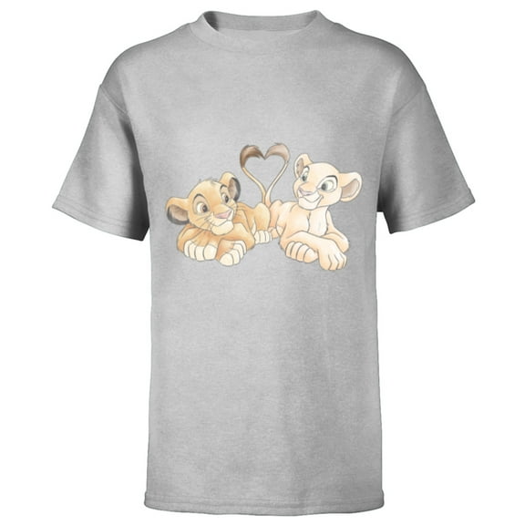 Disney The Lion King Simba and Nala Hearts Valentine’s Day - Short Sleeve T-Shirt for Kids – Customized-Athletic Heather