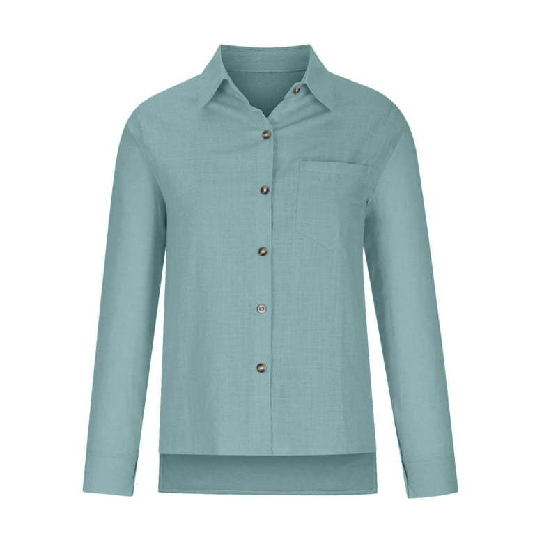 Chiccall Casual Linen Shirts for Women Fall Long Sleeve Collared Button  Down Dress Shirts Cute Loose Lightweight Tops Blouse with Pocket -  Walmart.com