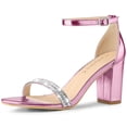 thumbnail image 1 of Sandalias Tacones Gruesos Allegra K Diamantes de Imitación Correa de Tobillo Rosado 39, 1 of 6