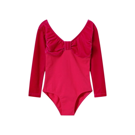 BLVB Girls Classic Long Sleeve Leotard for Ballet Dance Gymnastics Toddler Kids Outfits Velvet Bodysuit Dancewear