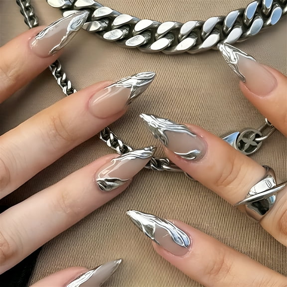 RAGUPEL 24pcs French Tip Press on Nail Almond False Nail Set Manicure Nail Art