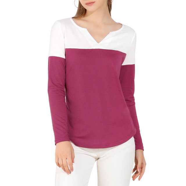 Unique Bargains T-Shirt Décontracté à Manches Longues et Col en V Fendu pour Femmes