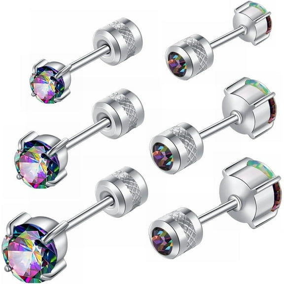 Hopply 3 Pairs hypoallergenic skin-friendly Titanium Earrings for Sensitive Ears,Screw Back Surgical Elite Stainless Steel 5A Cubic Zirconia Piercing Sleeper Stud Earrings[j856]