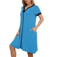thumbnail image 4 of INSPIRE CHIC INSPIRE CHIC Women's Zip-Up Front Nightgown Robe House Coat Short Sleeves Sleepwear Loungewear with Pockets XS Sky Blue, 4 of 6