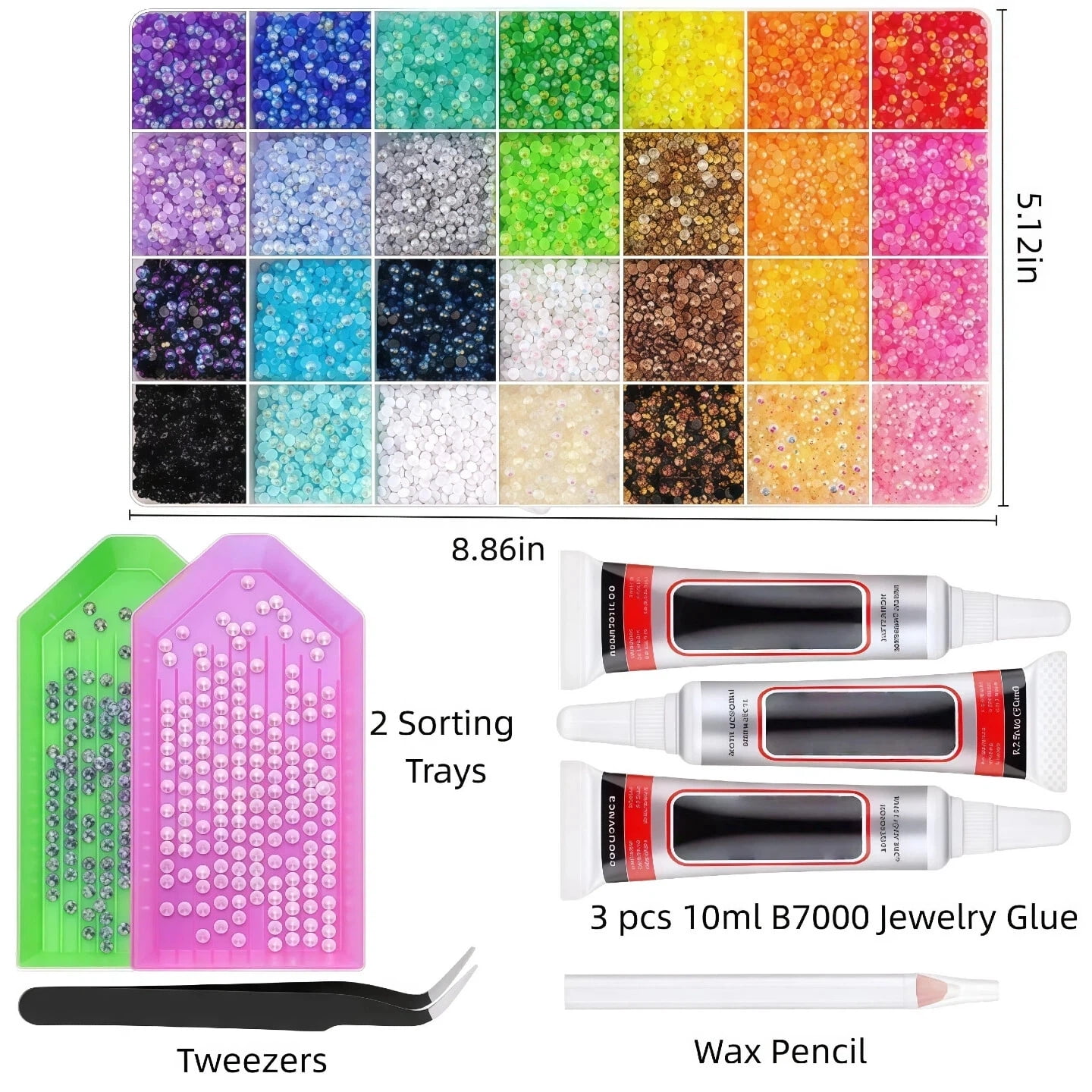 28 Color DIY Resin Rhinestone Kit 32000 Pcs 2-3mm Multicolor Book Bedazzling Kit for Diamond Painting, Clothes, Cup, Shoes, Nails & Craft Projects